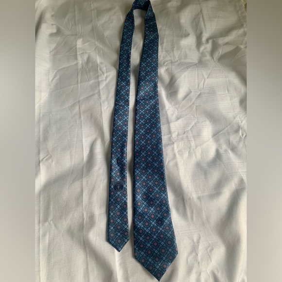 Ermenegildo Zegna Blue Silk Geometric Made In Italy Tie - Picture 9 of 9